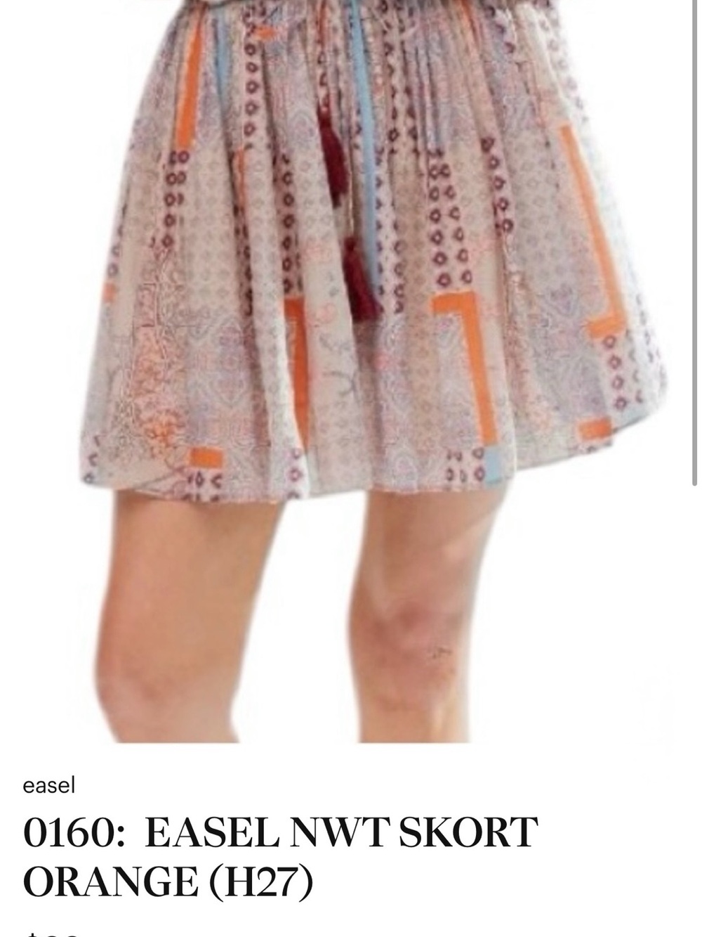 easel Boho Printed Circle Skort in Orange, Blue and Cream_Sz Medium